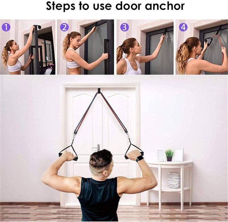 5-in-1 Power Exercise Resistance Band Set Indoor use of 5-in-1 Resistance Band Set with door anchor