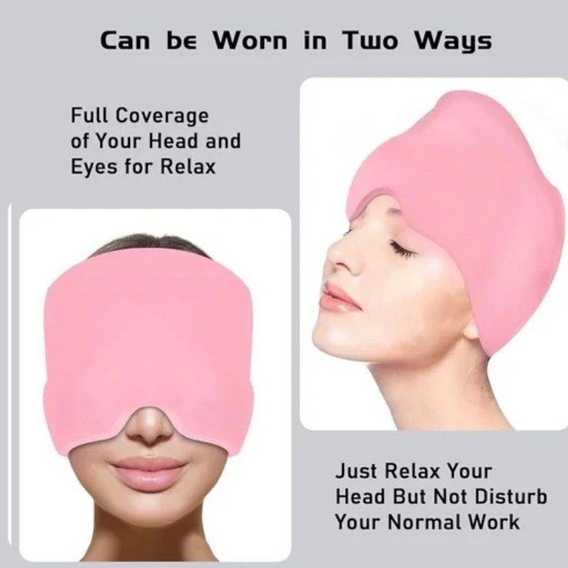 Model wearing Headache Relief Cap for migraine relief