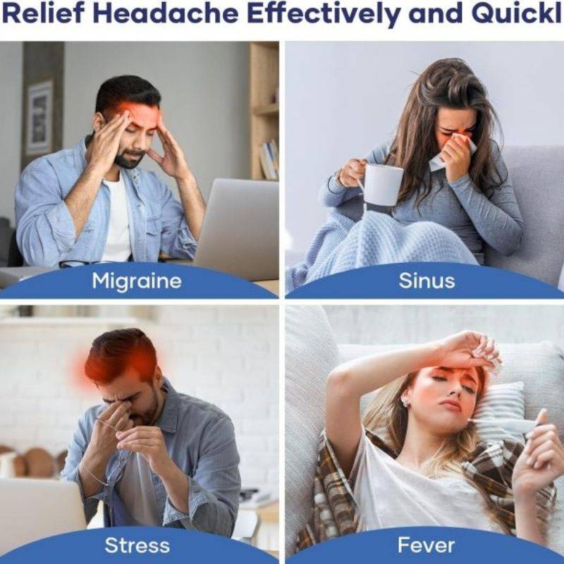 Four patients using Headache Relief Cap for migraine and stress