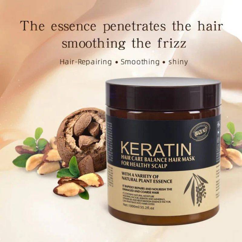 Brazil Nut Keratin Hair Mask bottle with Brazil nuts