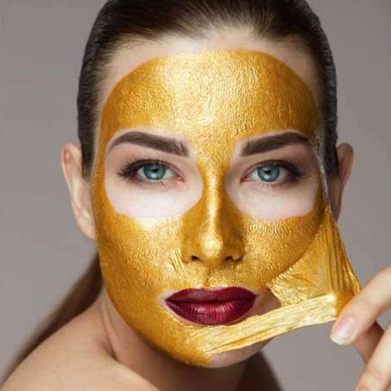 Retinol Snake Venom Peptide Gold Mask - Applied on Face Girl with Retinol Snake Venom Peptide Gold Mask on face